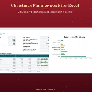 Christmas Planner Spreadsheet 2026 Excel with Gift Tracker, Holiday Budget, Menu and Shopping List image 2