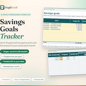 Sinking Funds Tracker Spreadsheet Excel & Google Sheets, Savings Goal Tracker with Progress Bars and Monthly Savings Plan, Up to 10 Goals image 1
