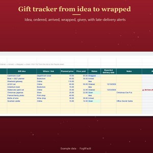 Christmas Planner Spreadsheet 2026 Excel with Gift Tracker, Holiday Budget, Menu and Shopping List image 4