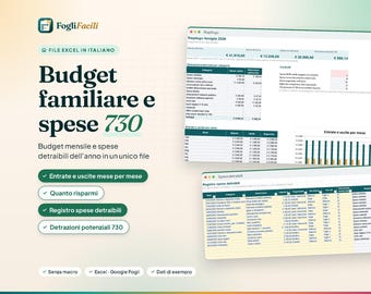 Family budget in Excel format with monthly budget, savings, and deductible expenses (730).