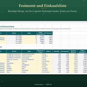 Christmas Planner Spreadsheet 2026 in German, Excel Weihnachtsplaner with Gift List, Budget and Menu image 5