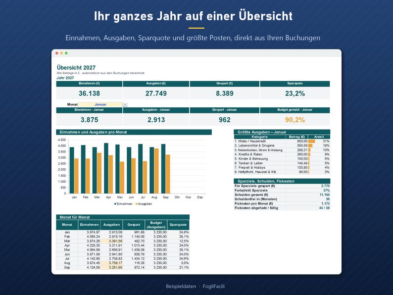 Haushaltsbuch 2027 Excel in German, Budget Spreadsheet with Savings Goals, Debt Payoff and Bills image 2