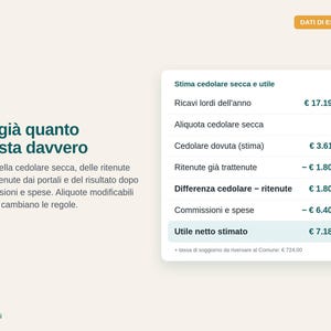 Italian short-term rental manager 2026: Excel file in Italian for hosts in Italy, with cedolare secca, tourist tax, commissions image 3