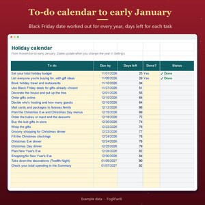 Christmas Planner Spreadsheet 2026 Excel with Gift Tracker, Holiday Budget, Menu and Shopping List image 6