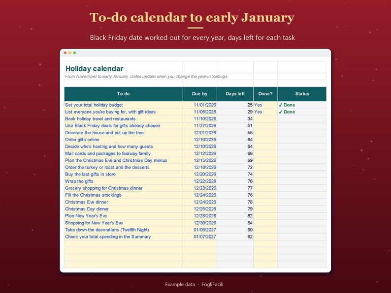 Christmas Planner Spreadsheet 2026 Excel with Gift Tracker, Holiday Budget, Menu and Shopping List image 6