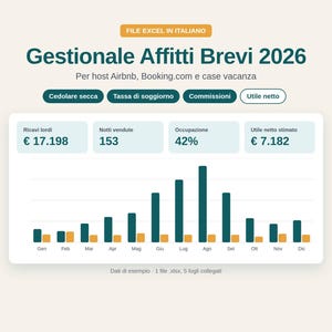 Italian short-term rental manager 2026: Excel file in Italian for hosts in Italy, with cedolare secca, tourist tax, commissions image 1