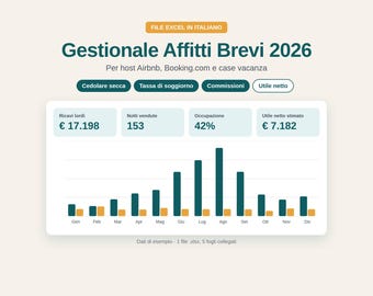 Italian short-term rental manager 2026: Excel file in Italian for hosts in Italy, with cedolare secca, tourist tax, commissions