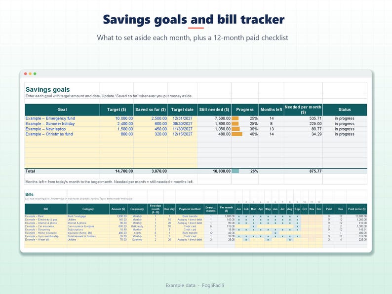 Budget Spreadsheet 2027 for Excel: Monthly Planner, Debt Snowball, Savings Goals and Bill Tracker image 6