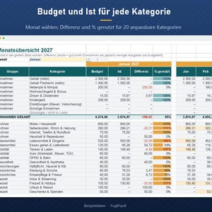Haushaltsbuch 2027 Excel in German, Budget Spreadsheet with Savings Goals, Debt Payoff and Bills image 3