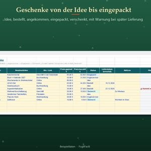 Christmas Planner Spreadsheet 2026 in German, Excel Weihnachtsplaner with Gift List, Budget and Menu image 4