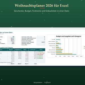 Christmas Planner Spreadsheet 2026 in German, Excel Weihnachtsplaner with Gift List, Budget and Menu image 2