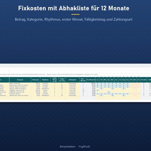 Bill Tracker Excel in German (Fixkosten): Recurring Bills with Due Dates, Monthly to Yearly Frequency and 12-Month Paid Checklist image 2