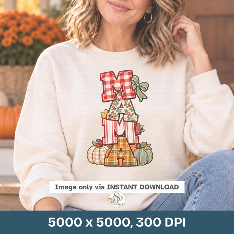 Fall Plaid and Gingham Pumpkin Mama PNG | Trendy Autumn Mama Design DTF ...