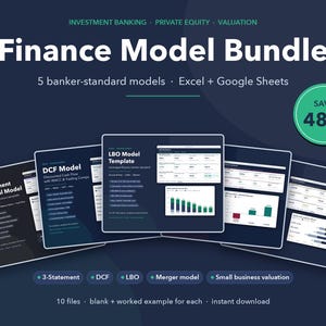 Finanzmodellpaket, 3-Statement-Modell, DCF, LBO, M&A-Gewinnverwässerung, Unternehmensbewertung, Excel, Google Sheets, Investmentbanking