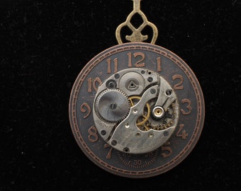 Steampunk genuine watch works vintage Victorian necklace pendant, gift for her