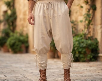 Men's Cotton Harem Pants, Medieval Viking Cosplay Trousers, LARP Costume (100% Cotton)