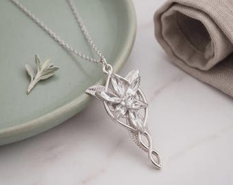 Collier Arwen Evenstar en argent sterling, pendentif en cristal elfique, bijou gothique fantastique