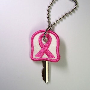 Embroidered Keychain/Keycover - Pink Ribbon
