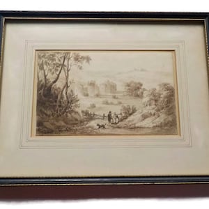 SEPIA WASH DRAWING, Early 19th Century ....Bodiam Castle, Sussex, England