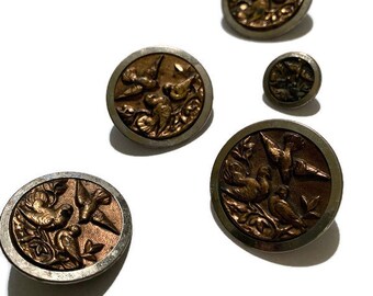 Doves Large Antique Buttons  + a tiny Dove Button