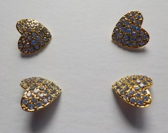 Heart Shape, Rhinestones Faceted, Gold Tone Metal Vintage Buttons