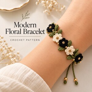 Crochet Flower Bracelet Pattern PDF, Floral Crochet Jewelry, Boho Bracelet Pattern, Flower Wristlet, DIY Crochet Accessory, Instant Download