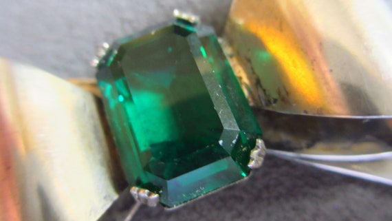 Art Deco Sterling Silver Retro Bow Pin Green Glas… - image 4