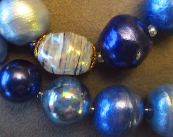 Brilliant Blue Bauble Necklace Vintage Beads 24 Inches Long