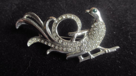 Art Deco Rhinestone Bird Brooch Vintage P - image 1