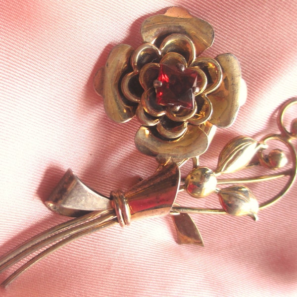 Lovely Vintage Harry Iskin Art Moderne Floral Brooch Gold Filled Sterling Pin