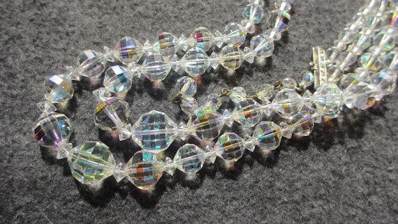 Vintage Double Strand Mid Century AB Crystal Neck… - image 2