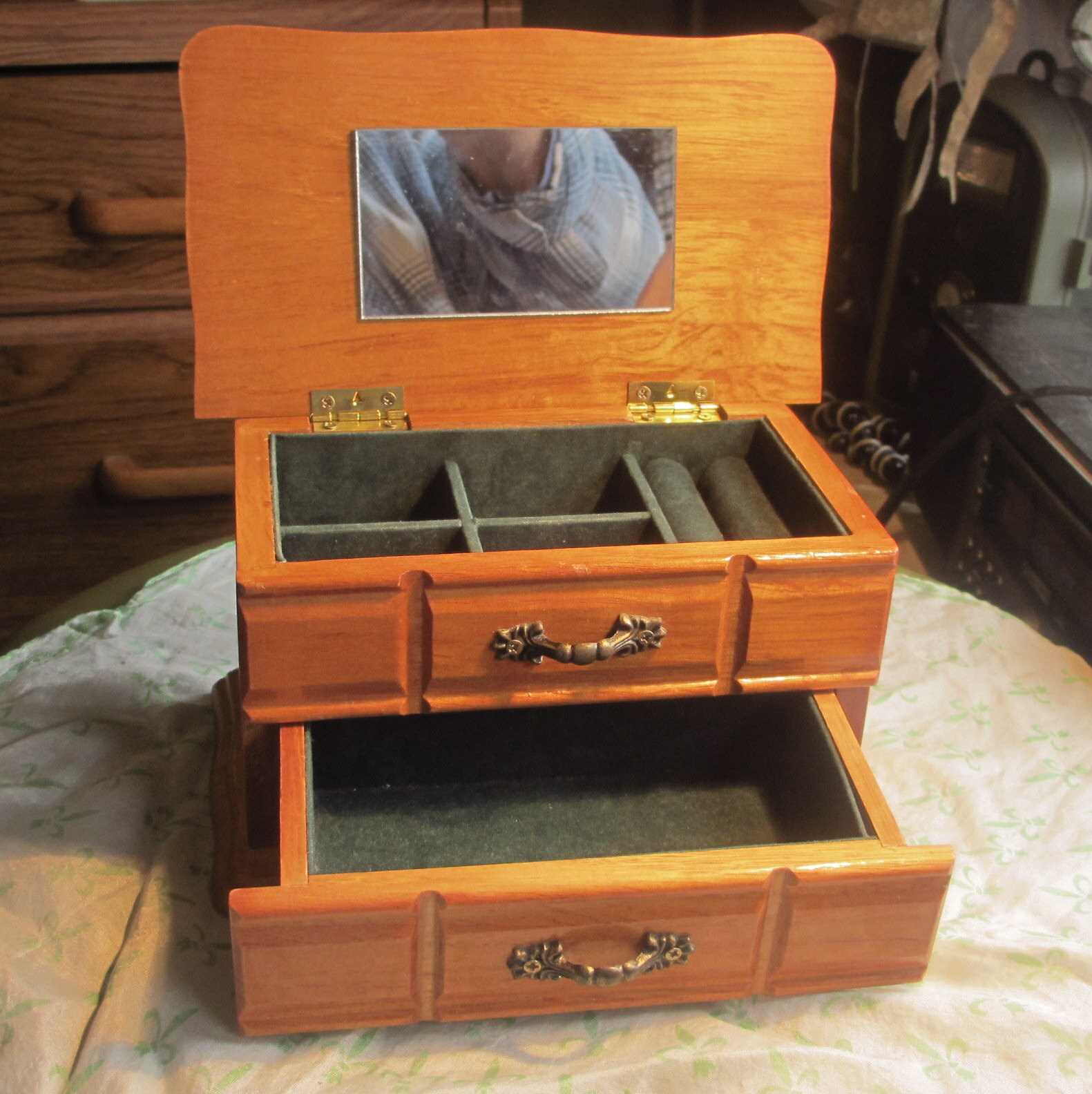 Wooden Jewelry Box With Mirror and Drawer Vintage Nice Etsy