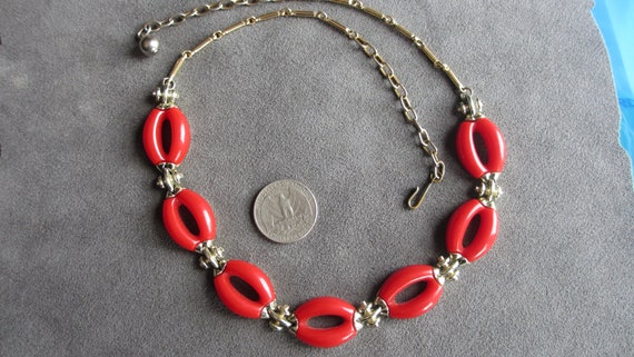 Red and Gold Thermoset Choker Vintage Necklace - image 1