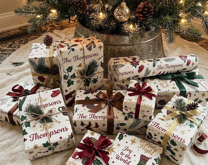 Featured listing image: Personalized O Holy Night Wrapping Paper | Nativity Gift Wrap Roll | Christian Manger Wrap | Matte or Satin Paper