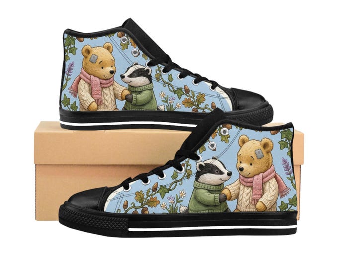 Briarwood Glen Sneakers | Bunny Bear Fox High Top Canvas Shoes | Woodland Animal Storybook Sneakers