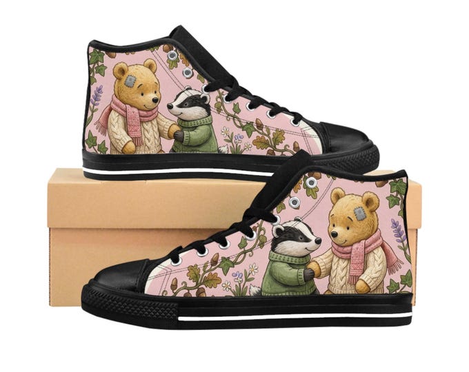 Briarwood Glen Sneakers | Woodland Animal High Top Canvas Shoes | Storybook Bear and Friends Sneakers