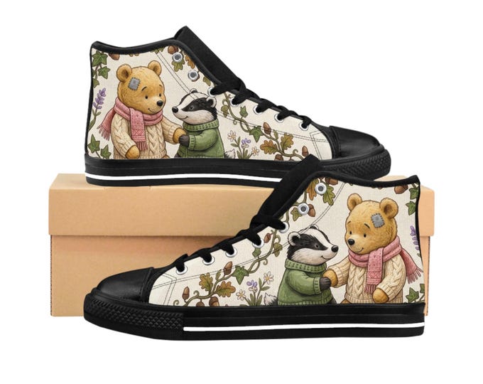 Briarwood Glen Sneakers | Bear and Raccoon High Top Canvas Shoes | Woodland Friends Storybook Sneakers
