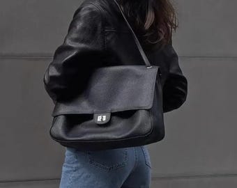 Genuine Leather Shoulder Bags, Soft Cow Leather Tote Bag, Slouchy Leather Handbags