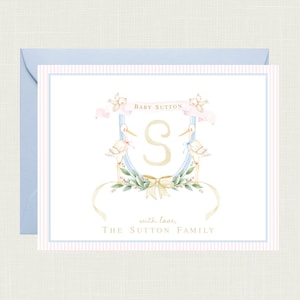 Stork Baby Shower Thank You Cards | Stork Baby Shower Note Cards | Monogram Baby Shower Thank You Cards | Gender Neutral Baby Gift