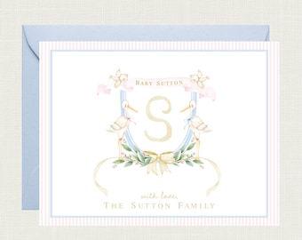 Stork Baby Shower Thank You Cards | Stork Baby Shower Note Cards | Monogram Baby Shower Thank You Cards | Gender Neutral Baby Gift
