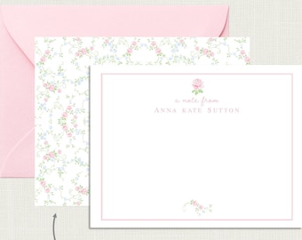 Personalized Floral Thank You Cards | Floral Note Cards | Floral Stationery Rose Pink Blue Green Stationary | Lemon Grace Stationery
