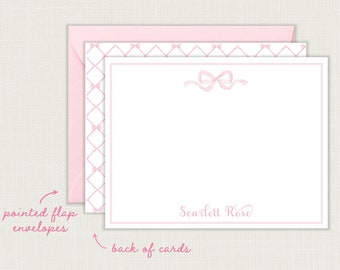 Monogrammed Bow Stationery Set Thank You Note Monogram Her Gingham Bow Personalized Notecard Set Note Cards Stationary for Girls