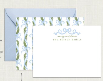 Personalized Blue White Boxwood Christmas Stationery | Christmas Stationary | Boxwood Christmas Note Cards | Christmas Thank You Cards