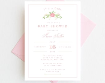 Girl Floral Baby Shower Invitation | Pink Flower Baby Shower Invitations | Pink Baby Shower Invitation | Floral Baby Shower Invite