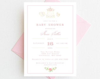 Girl Baby Shower Invitation | Vintage Baby Shower Invitations | Pink Baby Shower Invitation | Floral Baby Shower Invite