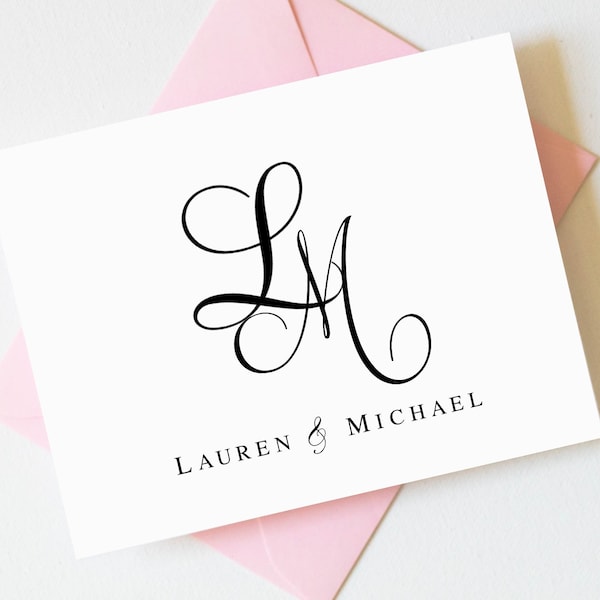 Monogram Wedding Thank You Cards | Personalized Wedding Gift Idea | Personalized Thank You Cards | Mr and Mrs Note Cards  AS-1901-FOLD