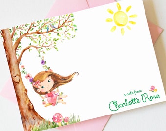 Personalized Girls Thank You Cards |  Girls Stationary | Pen Pal Stationary for Girls | Stationery for Girls | Pen  KS-4034 FOLD BRUNETTE