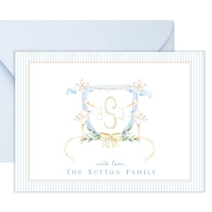 Stork Baby Shower Thank You Cards | Stork Baby Shower Note Cards | Monogram Baby Shower Thank You Cards | Gender Neutral Baby Gift 5001 FOLD