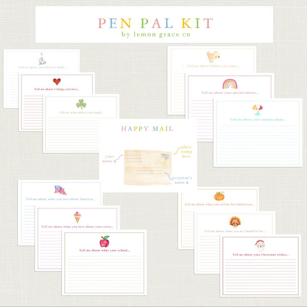 Monthly Pen Pal Kit for Kids | Pen Pal Set | Pen Pal Letters | Snail Mail | Letter Writing Kit for Kids | Pen Pal Letter Writing