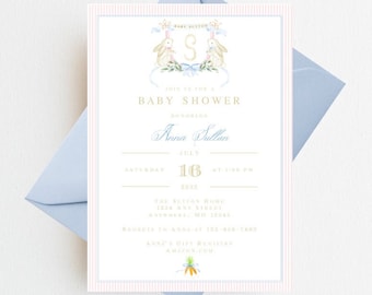 Vintage Bunny Baby Shower Invitations | Bunny Monogram Baby Shower Invitations | Monogram Baby Shower Invitations | Gender Neutral